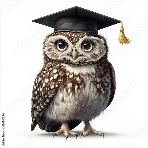 Illustration of an owl with a graduation cap, school academic theme design element photo