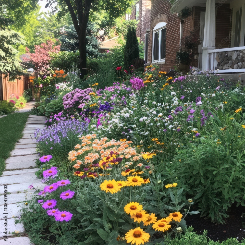 Garden with a blend of perennials and annuals Garden with a blend of perennials and annuals
