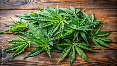 A heap of fresh cannabis leaves on a table , cannabis, marijuana, plant, green, herb, medical, leaf