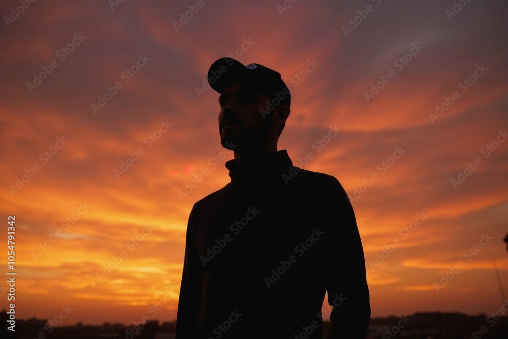 Silhouette of a Man Against a Vibrant Sunset Sky Silhouette of a Man Against a Vibrant Sunset Sky