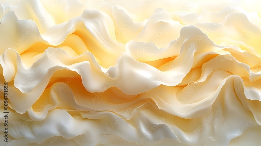 An abstract composition featuring flowing waves of soft, creamy fabric in shades of pale yellow and white, creating a serene and elegant mood. An abstract composition featuring flowing waves of soft, creamy fabric in shades of pale yellow and white, creating a serene and elegant mood.