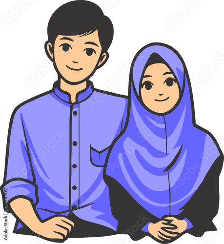 illustration of a young Muslim couple