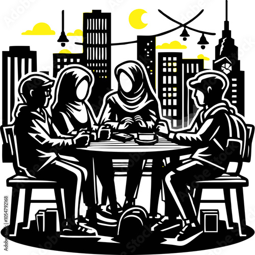 young people gathering at a cafe