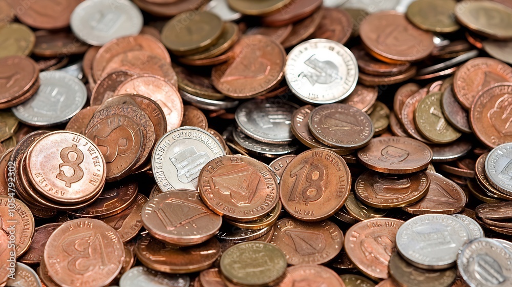 CloseUp of Various Mixed Coins in Different Currencies and Designs : Generative AI