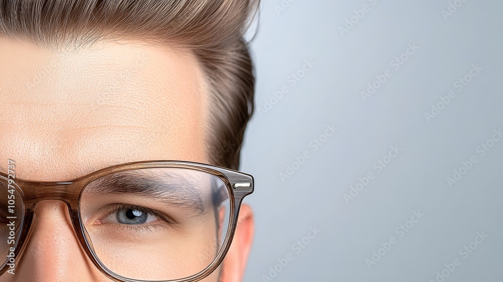 Closeup portrait of man wearing stylish glasses, depiction of professionalism, intelligence, and modern eye wear fashion for corporate or executive settings. Closeup portrait of man wearing stylish glasses, depiction of professionalism, intelligence, and modern eye wear fashion for corporate or executive settings.