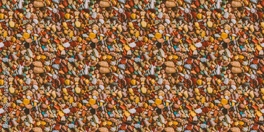 Seamless Pattern Texture Background: A close-up, top-down view of colorful decorative gravel, filling the entire frame Seamless Pattern Texture Background: A close-up, top-down view of colorful decorative gravel, filling the entire frame