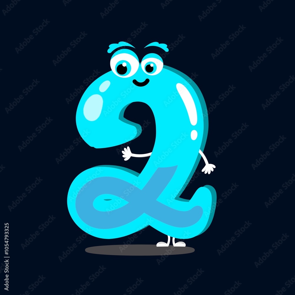 Cute funny number 2 vector illustration, funny cartoon number two font Cute funny number 2 vector illustration, funny cartoon number two font