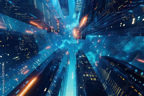 Wallpaper Mural Engage viewers with a virtual reality experience that zooms into a futuristic digital cityscape revealing soaring cryptocurrency skyscrapers Torontodigital.ca