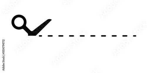 Cut line icon with scissor, cut here guidance, scissor and dash. Coupon mark and symbol for cropping, signifying voucher. Vector illustration.