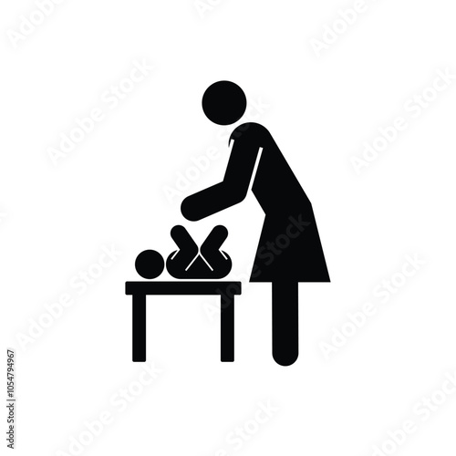 Baby changing room icon. Symbol of a person changing diapers on a diaper table. Vector illustration.