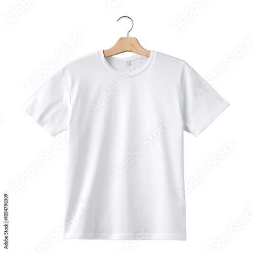 Plain White T-Shirt on Hanger for Apparel Mockup, Casual Fashion, and Clothing Design Template PNG Icon on transparent background