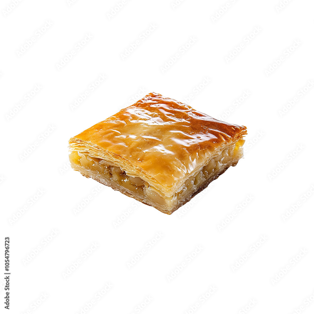 Close-up of a Single Piece of Baklava with Golden Glaze Close-up of a Single Piece of Baklava with Golden Glaze