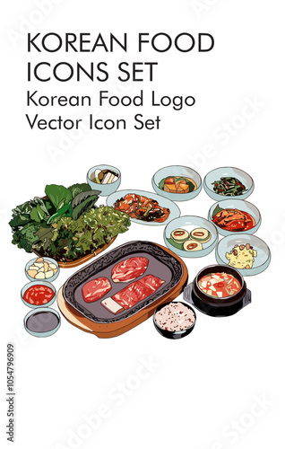 Korean food logo vector icon set 