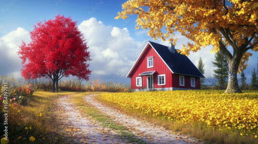 Modern Country House with Vibrant Colors in Nature Modern Country House with Vibrant Colors in Nature