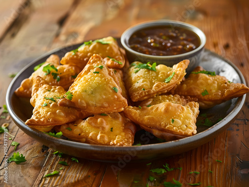 Crispy Fried Pastry Bites with Spicy Sauce