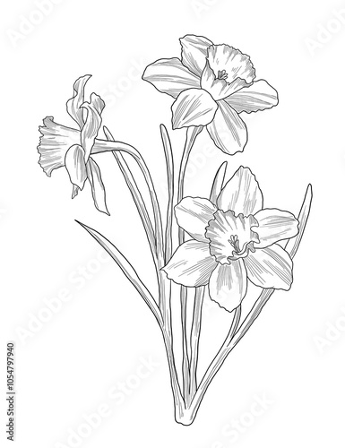 Fototapeta Naklejka Na Ścianę i Meble -  Daffodil flower digital sketch illustration