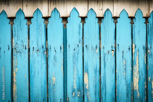 Rustic Weathered Blue Wooden Fence Panel with Peeling Paint and Rich Textures : Generative AI photo