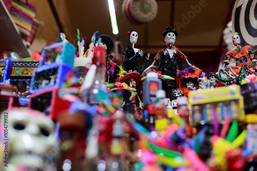Mexican crafts of skulls and catrines