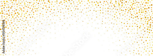 Falling down gold circle confetti background. Splattered golden dotted glitter pattern. Yellow, orange, golden dot wallpaper. Christmas, New Year or birthday celebration party backdrop. Vector