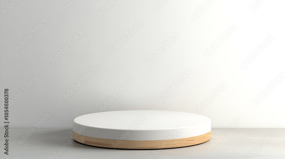 Elegant White And Wooden Minimal Circle Platform For Product Display And Photographic Excellence : Generative AI Elegant White And Wooden Minimal Circle Platform For Product Display And Photographic Excellence : Generative AI