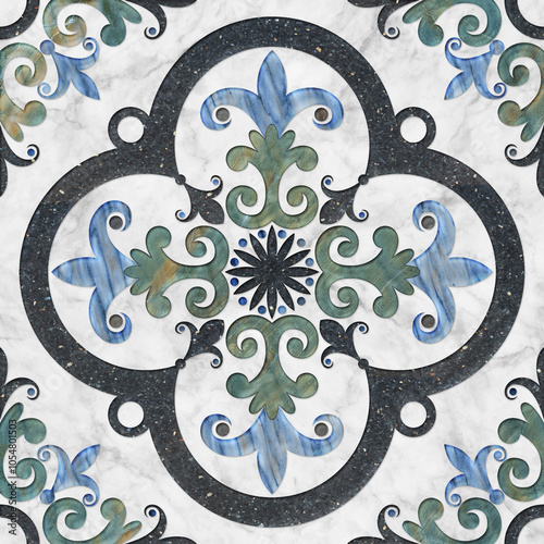  Vintage tiles intricate details for a decorative look. Ceramic paint floor, ornament Collection Patchwork
