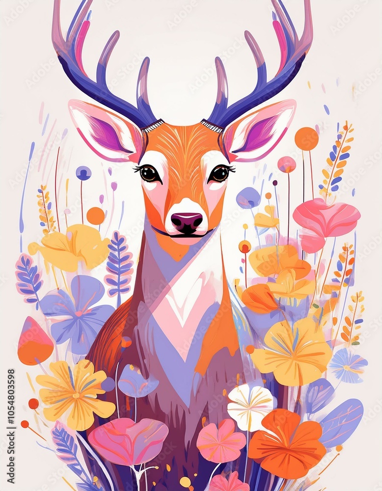 Deer in a floral field Deer in a floral field
