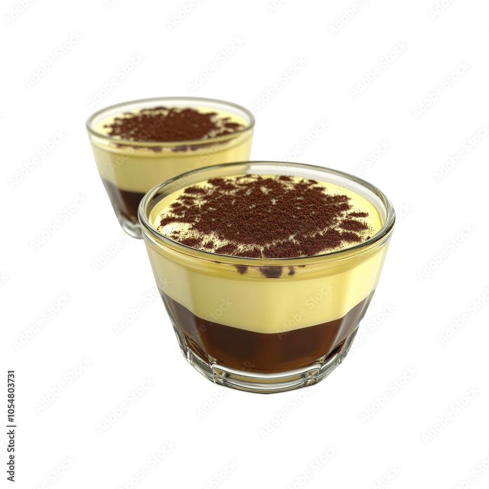 Vietnamese Egg Coffee with Cocoa Powder in Glass Cups Vietnamese Egg Coffee with Cocoa Powder in Glass Cups