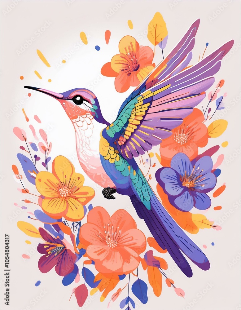Hummingbird in flight with flowers Hummingbird in flight with flowers