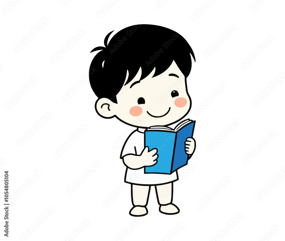 Cute cartoon boy reading a blue book vector design Cute cartoon boy reading a blue book vector design