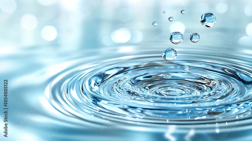 Water Droplets Creating Ripples on a Reflective Surface for Tranquility Themes : Generative AI Water Droplets Creating Ripples on a Reflective Surface for Tranquility Themes : Generative AI