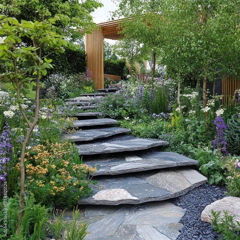 Garden with eco-friendly landscaping Garden with eco-friendly landscaping