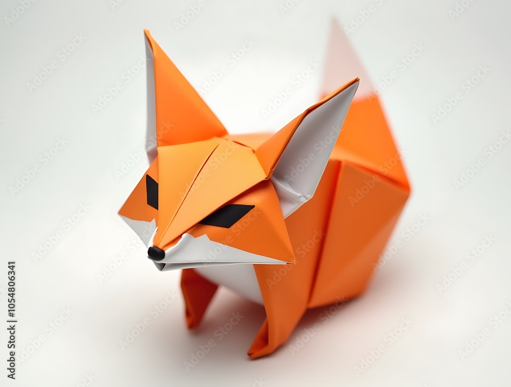 Large Origami Fox with Eyes and Detailed Fur Texture in Realistic Style