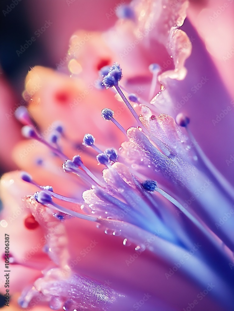 CloseUp Macro Photo of Vibrant Pink and Purple Lily Stamen with Dew Drops : Generative AI CloseUp Macro Photo of Vibrant Pink and Purple Lily Stamen with Dew Drops : Generative AI