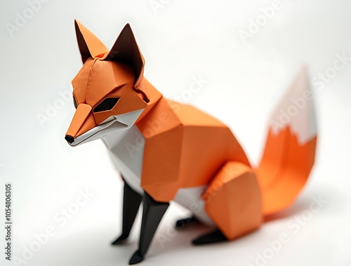 Large Origami Fox with Eyes and Detailed Fur Texture in Realistic Style photo