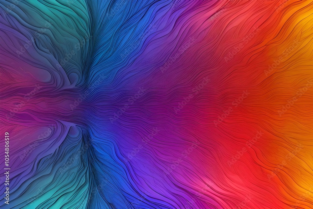 Organic ink patterns in a striking mix of orange, blue, and magenta, rendered with a subtle 3D effect
