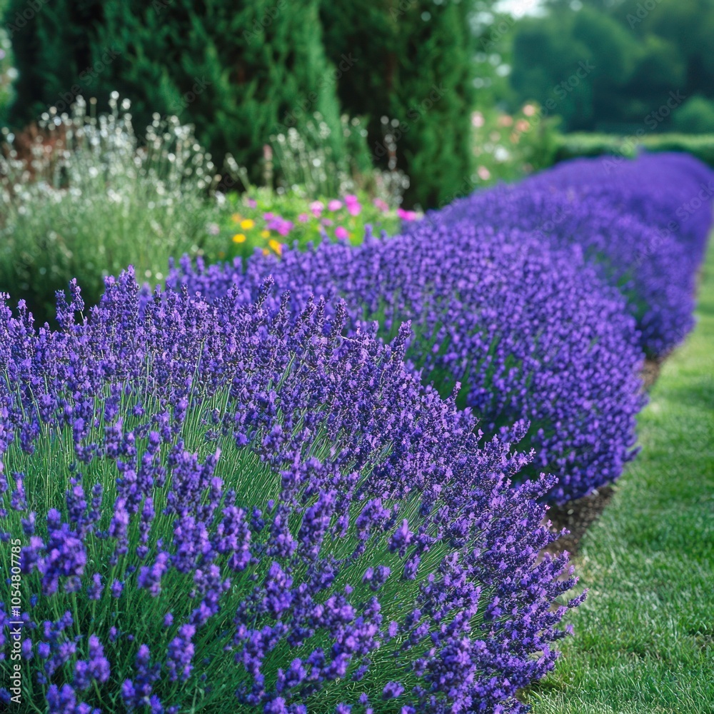 Obraz premium Garden with fragrant lavender plants