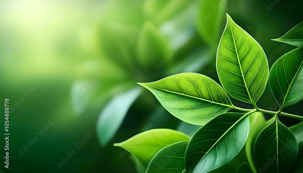 Fototapeta premium Close-Up Daun Hijau pada Latar Belakang Hijau Buram