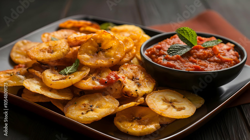 Crispy Banana Chips with Spicy Dip - Delicious Snack