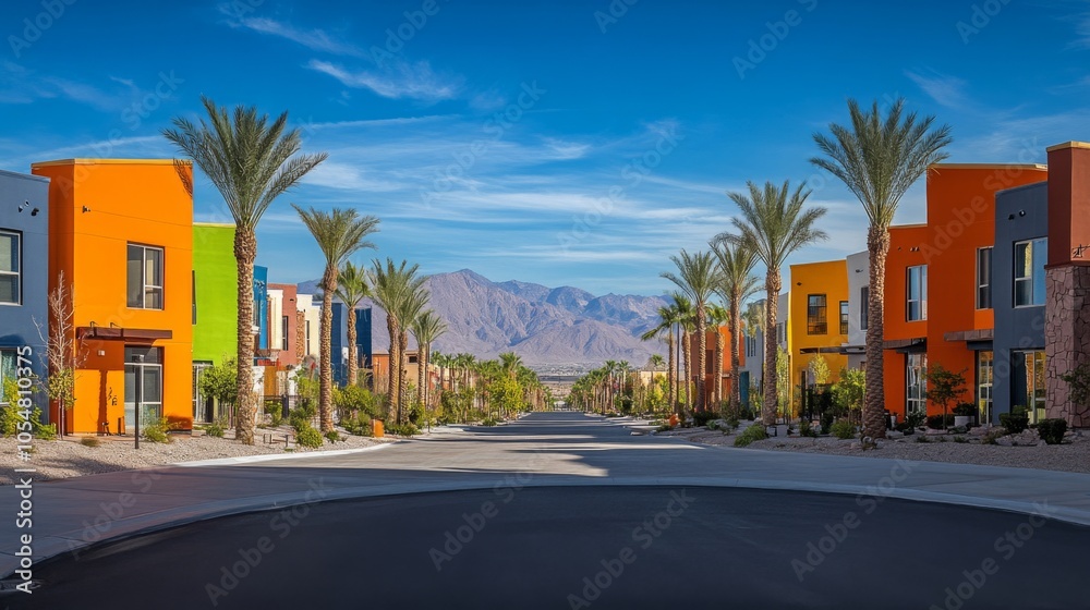 Obraz premium Vibrant Suburban Community with Bright Colors