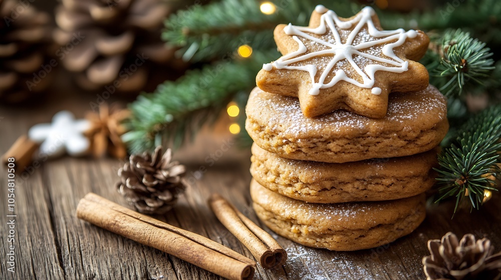 Traditional Gingerbread Cookies With Cinnamon Sticks and Pine Cones in a Cozy Christmas Setting : Generative AI Traditional Gingerbread Cookies With Cinnamon Sticks and Pine Cones in a Cozy Christmas Setting : Generative AI