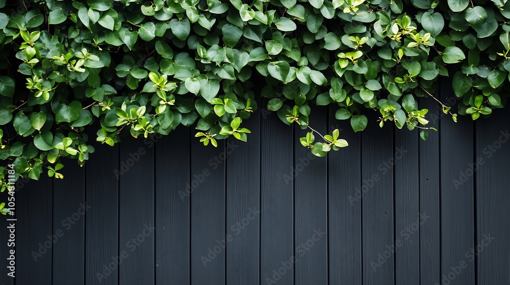 Fototapeta premium Vibrant Green Ivy Leaves on a Dark Elegant Garden Fence Background : Generative AI