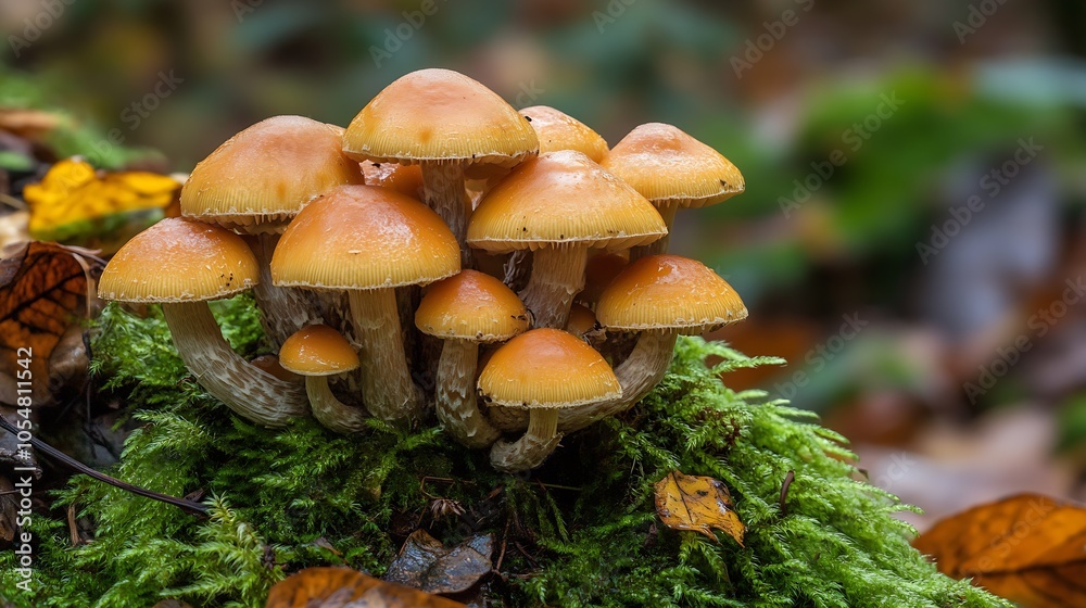CloseUp of Mushrooms on Mossy Forest Floor in Autumn Nature Setting : Generative AI CloseUp of Mushrooms on Mossy Forest Floor in Autumn Nature Setting : Generative AI