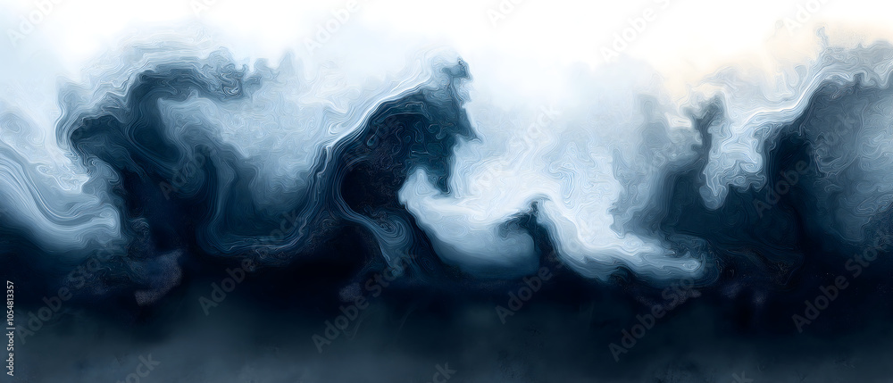 Abstract fluid art, with monochrome colors and splashes of white and blue, featuring intricate details Abstract fluid art, with monochrome colors and splashes of white and blue, featuring intricate details