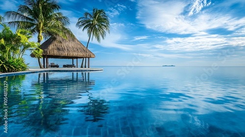 Luxury Overwater Bungalow with Infinity Pool Overlooking Tropical Ocean : Generative AI