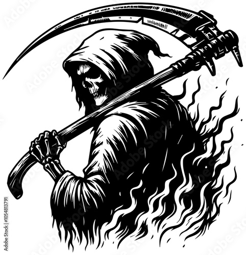 The angel of death holds a sickle in lines 11