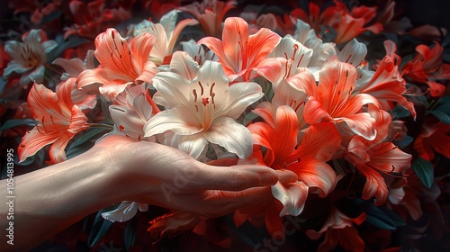 Orange and White Lilies in a Hand - A Floral Masterpiece photo