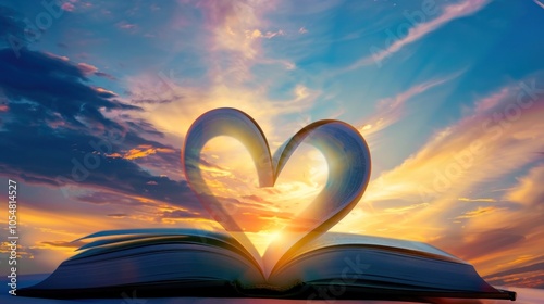 Open Book Heart Shape Sunset photo