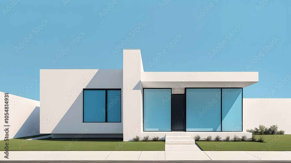 住宅の建築パース、3DCGによるモダンな住宅のイラスト 住宅の建築パース、3DCGによるモダンな住宅のイラスト