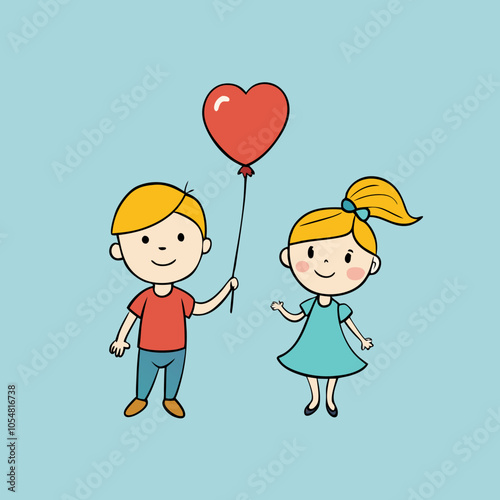 Cuty child boy and girl Love with love balloon