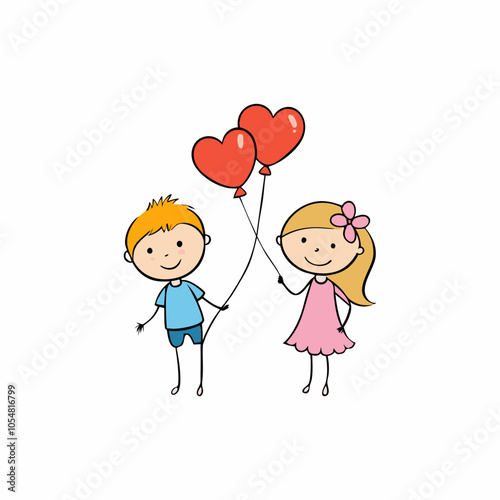 Cuty child boy and girl Love with love balloon